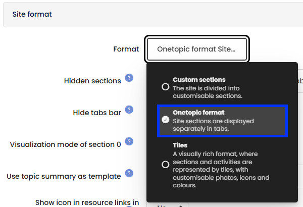 Moodle - Site Format - OneTopic